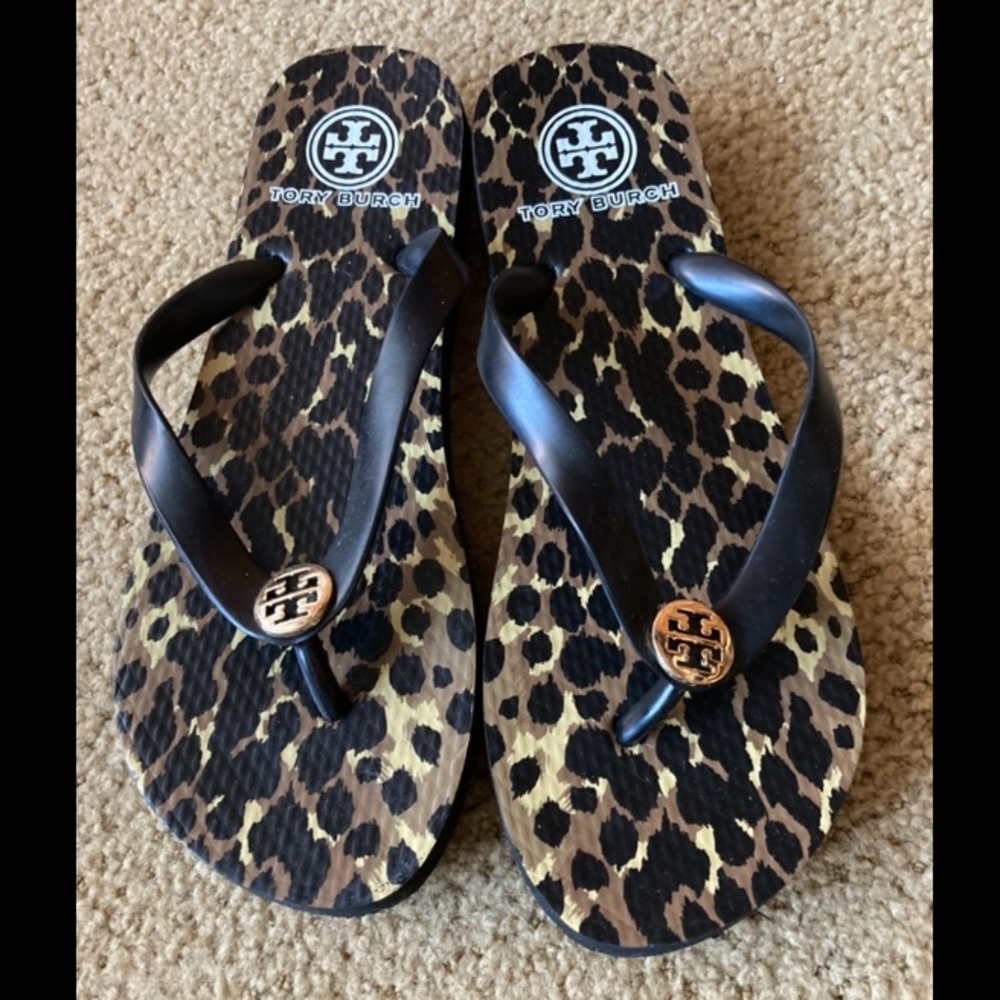 Tory Burch Black Wildlife Flip Flops